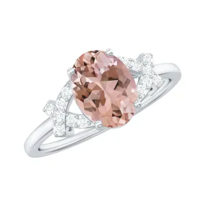 Split Shank Oval Morganite and Diamond Solitaire Engagement Ring