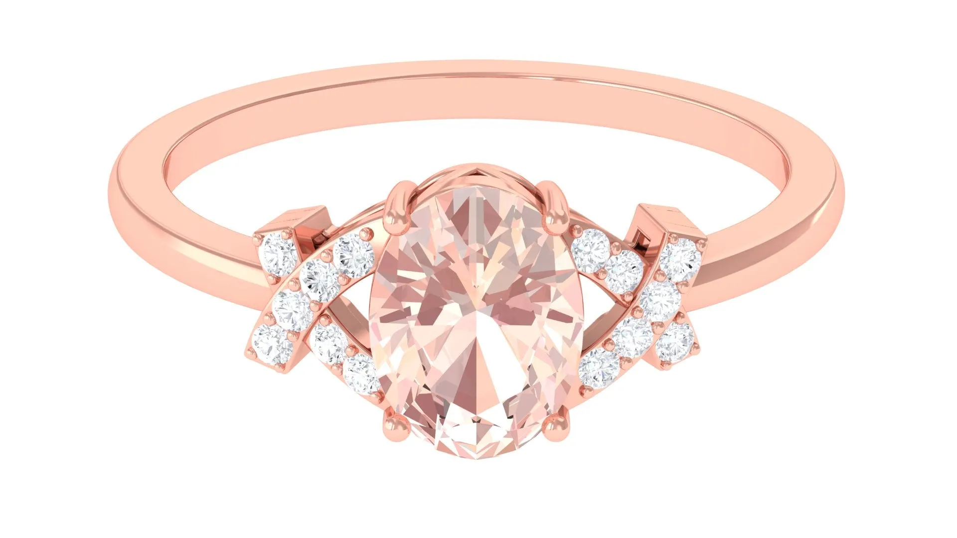 Split Shank Oval Morganite and Diamond Solitaire Engagement Ring