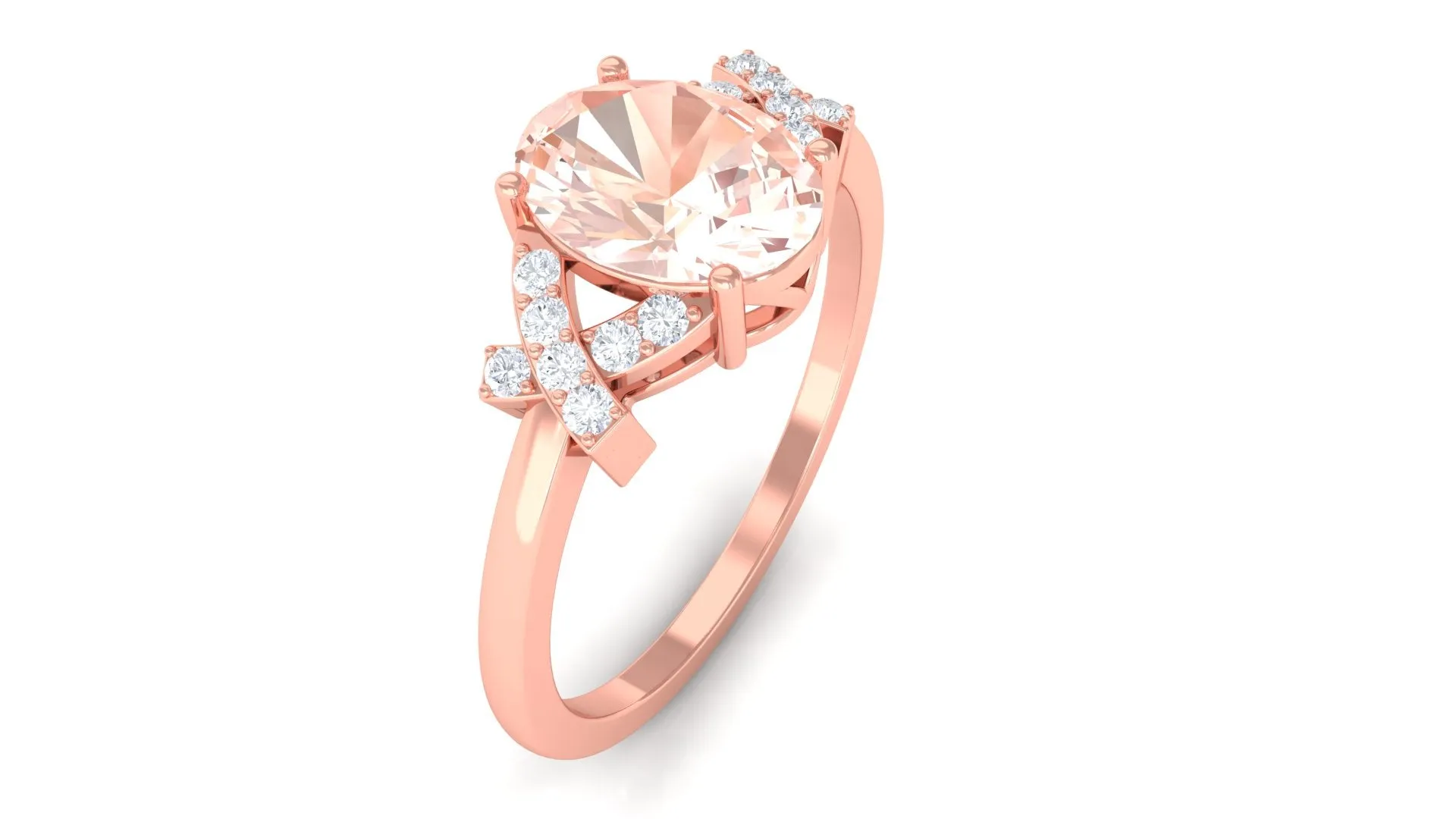 Split Shank Oval Morganite and Diamond Solitaire Engagement Ring