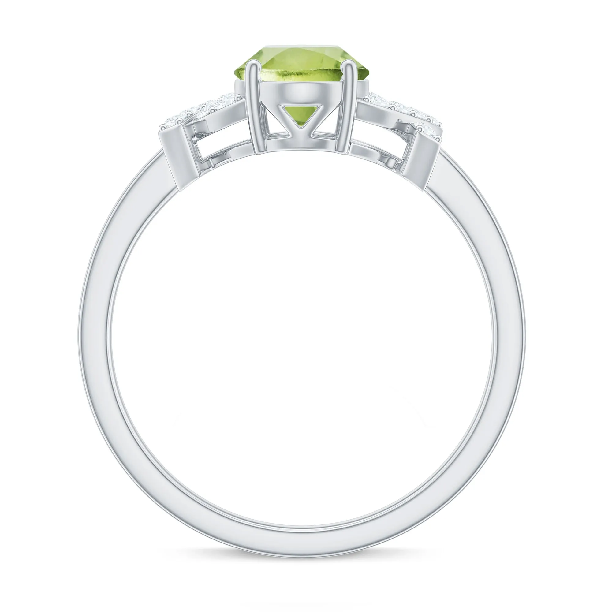 Split Shank Oval Peridot and Diamond Solitaire Engagement Ring