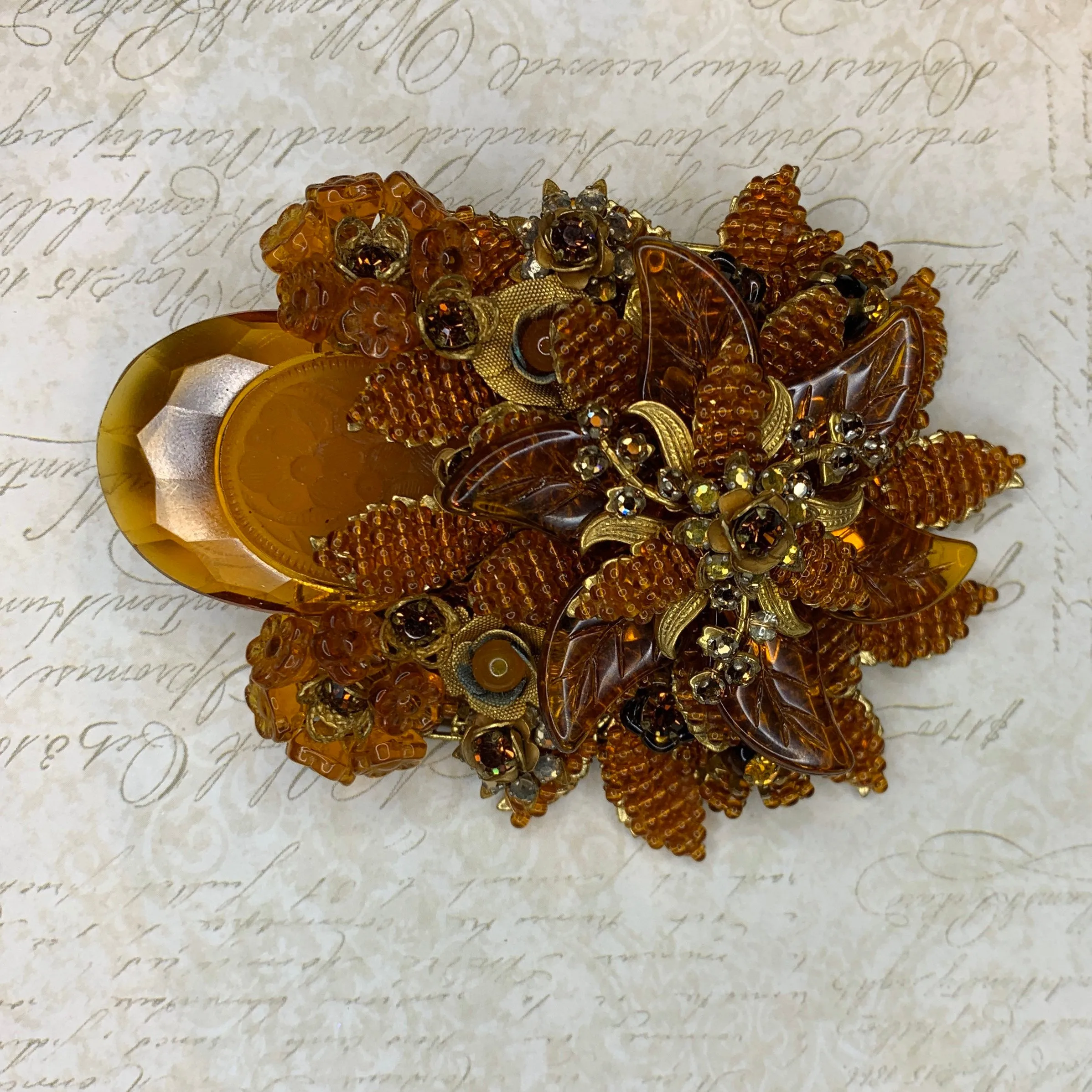 Stanley Hagler Amber Brown glass statement brooch