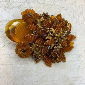 Stanley Hagler Amber Brown glass statement brooch