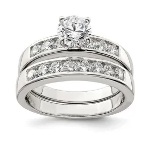 Sterling Silver 2 Piece CZ Round Channel Set Promise Wedding Ring Set