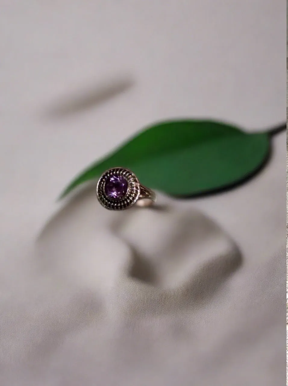 Sterling Silver Bali Style Amethyst Ring Size 5