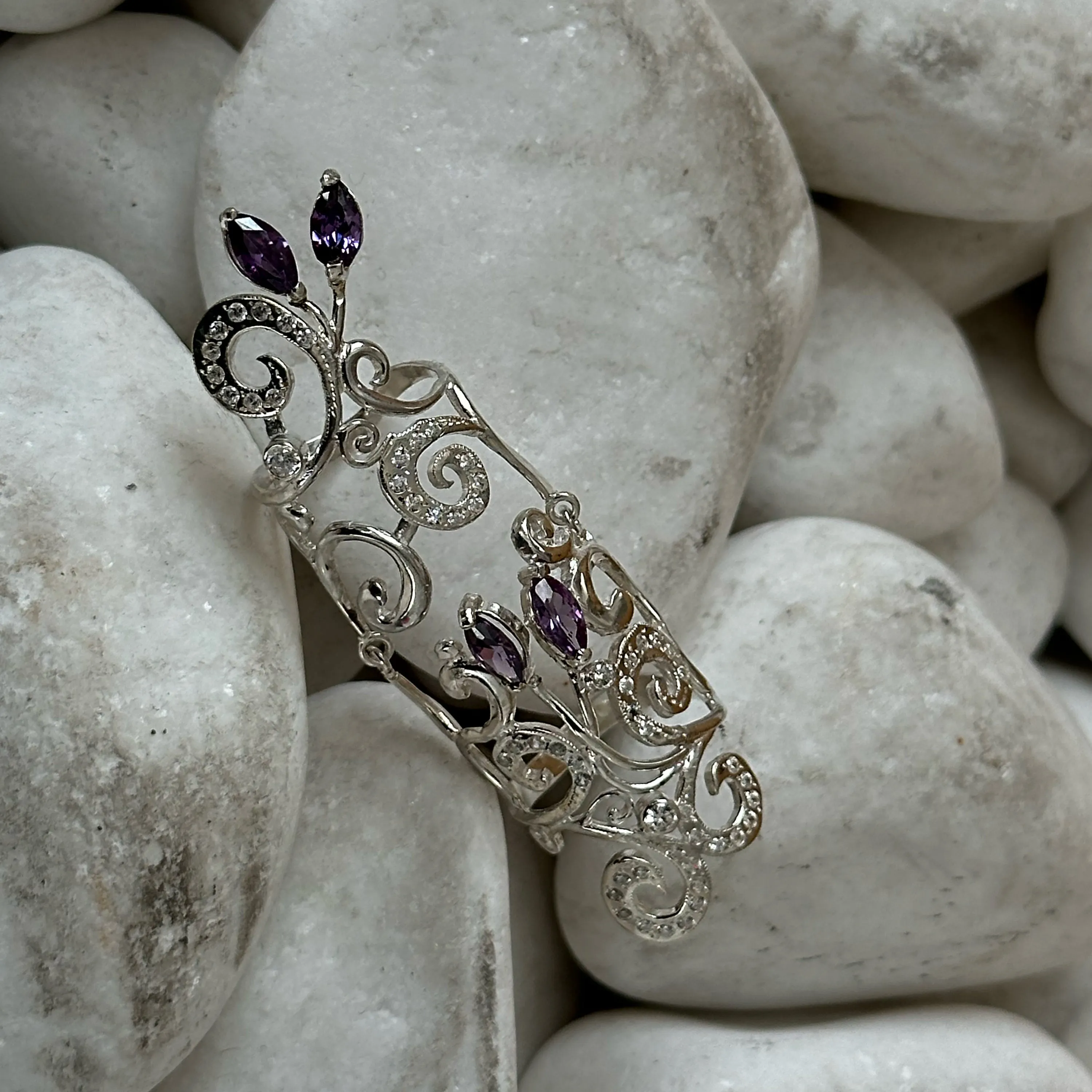 Sterling silver full finger ring "Nazeli"