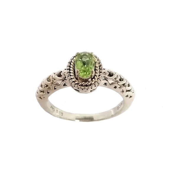 Sterling Silver Peridot Cable Filigree Ring