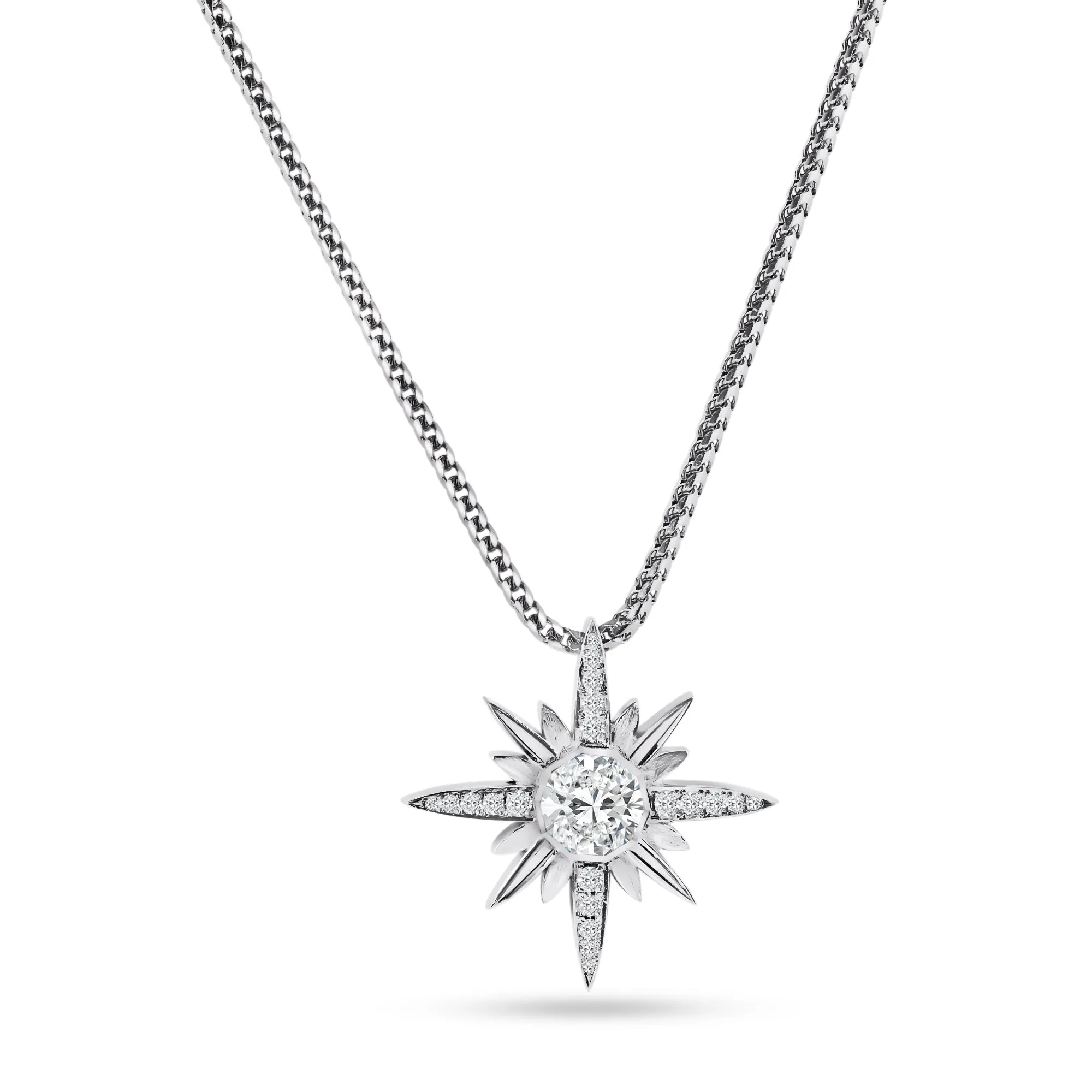 Sunburst Platinum Star Diamond Necklace