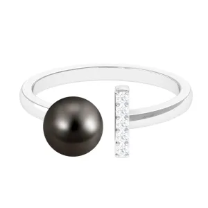 Tahitian Pearl and Diamond Modern Cuff Engagement Ring