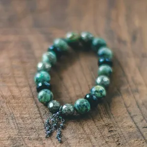 The Courage to Never Give Up : African Turquoise, Onyx, Pyrite, Opal Stacking Zen Bracelet