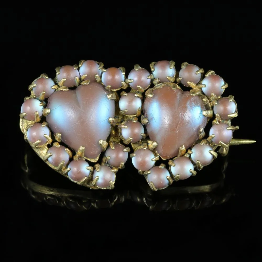 Victorian Saphiret Double Heart Brooch Circa 1900