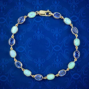 Victorian Style Opal Blue Paste Bracelet 9ct Gold