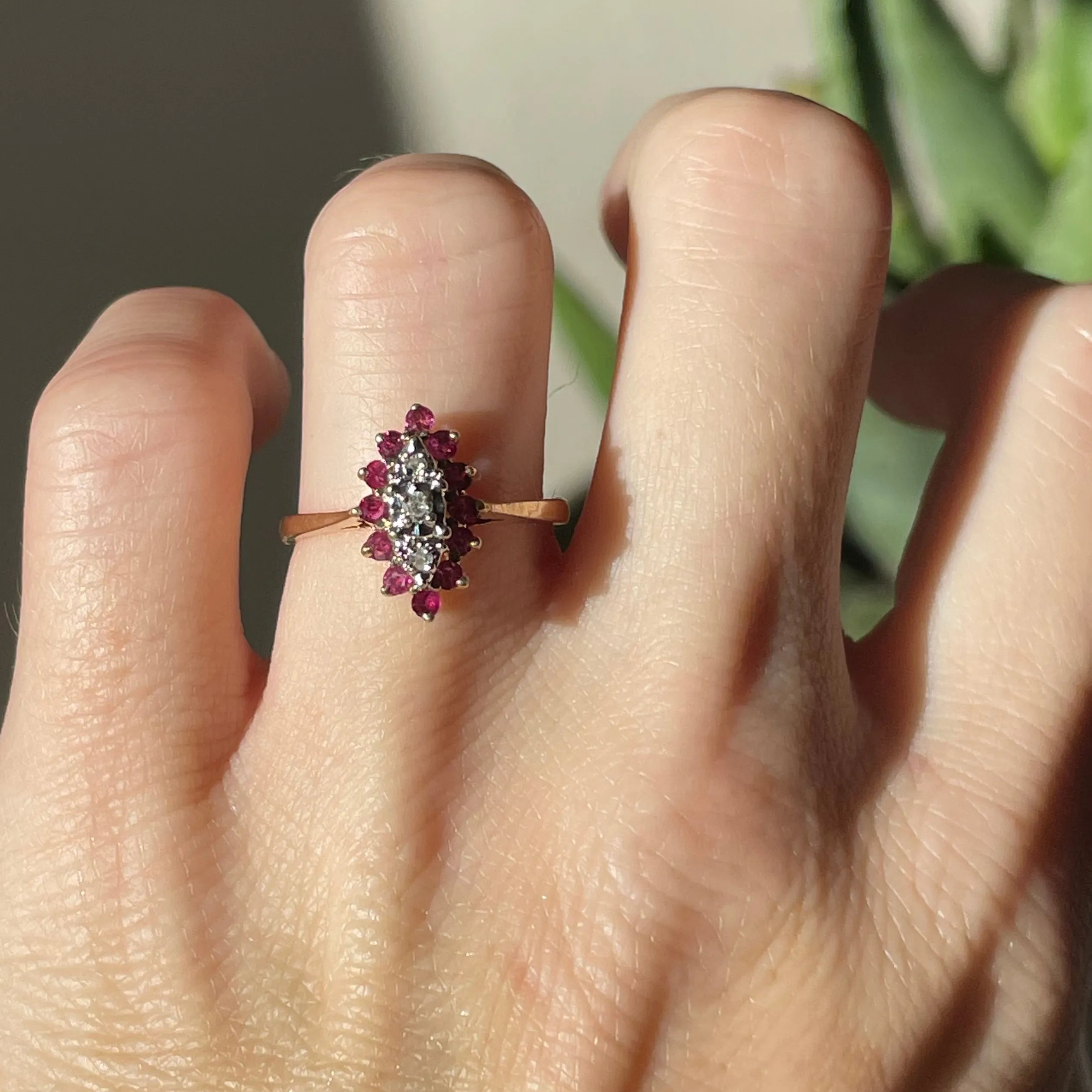 Vintage 10K Gold Diamond Ruby Ring, Sz 5.75