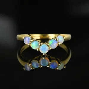 Vintage 5 Stone Opal Chevron Wishbone Ring in Gold