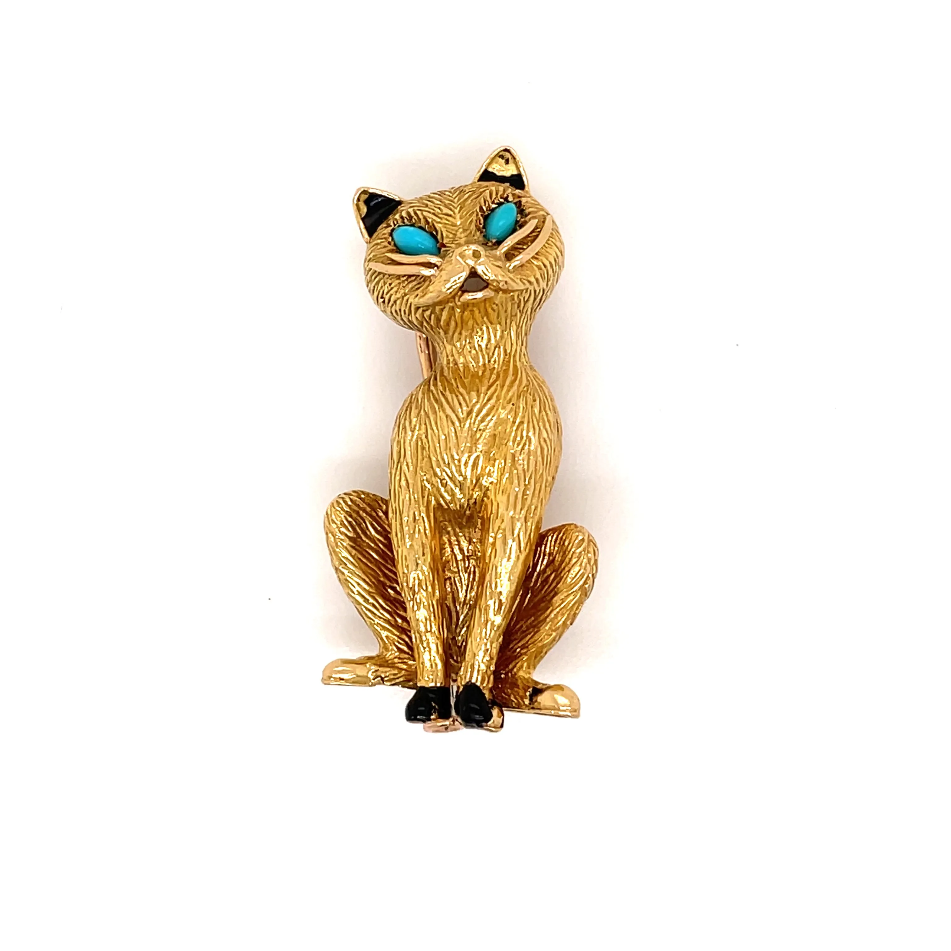 Vintage Cartier Iconic Yellow Gold and Turquoise Set Cat Clip Brooch