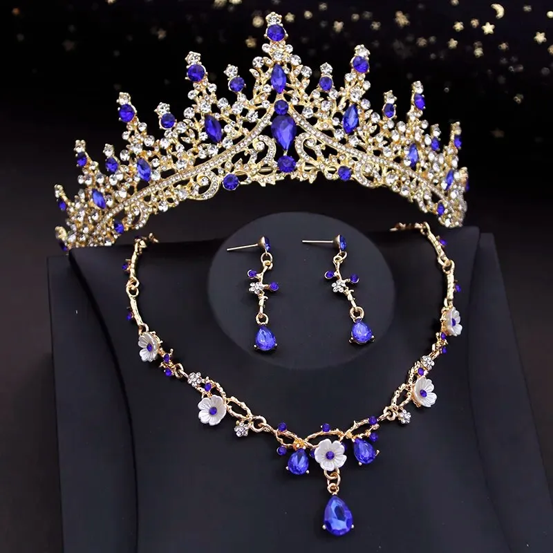 Vintage Crown Jewelry Set for Women Tiaras Choker Necklace Earring Jewelry Set