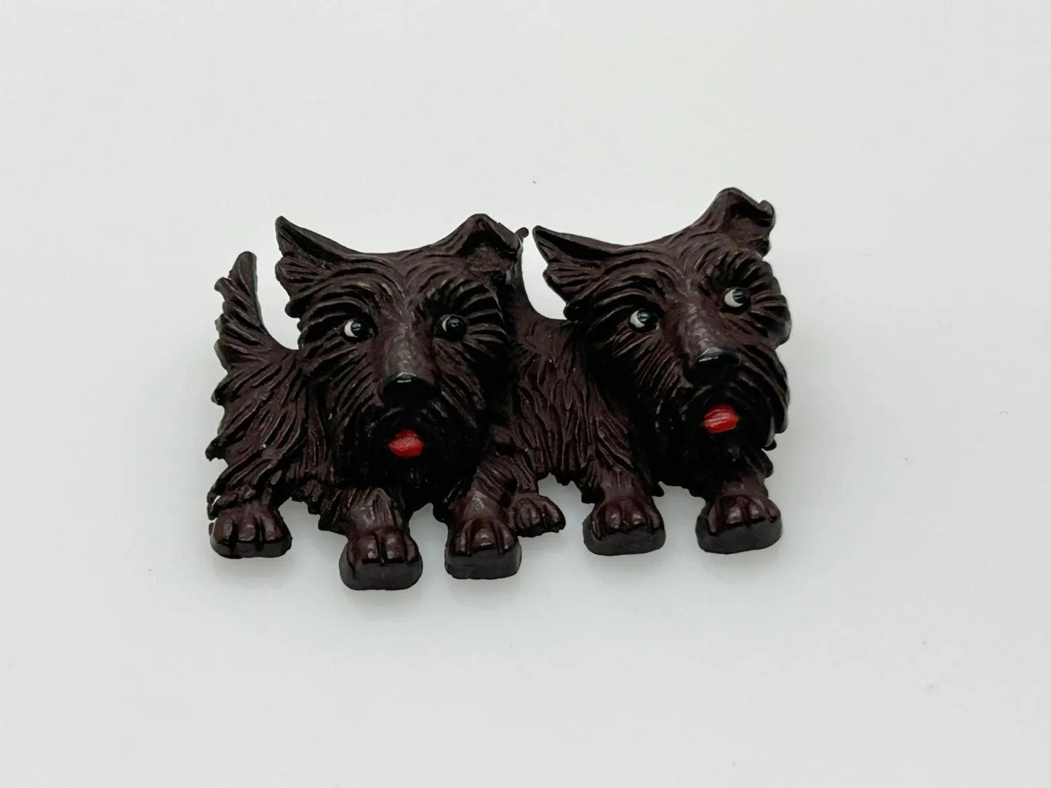 Vintage Czech Chocolate Brown Celluloid Scottie Dogs Brooch