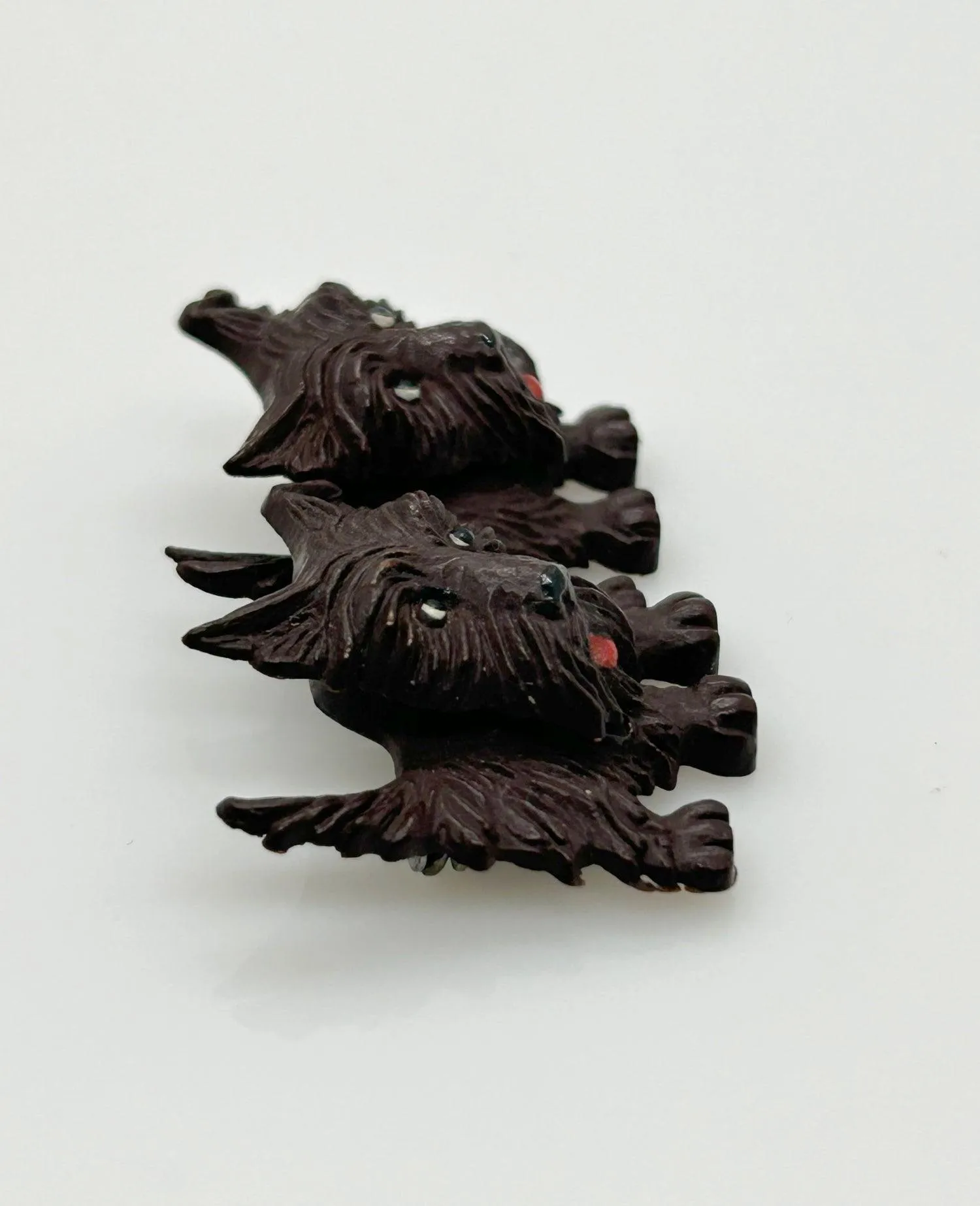 Vintage Czech Chocolate Brown Celluloid Scottie Dogs Brooch