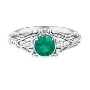 Vintage Emerald Engagement Ring with Diamond