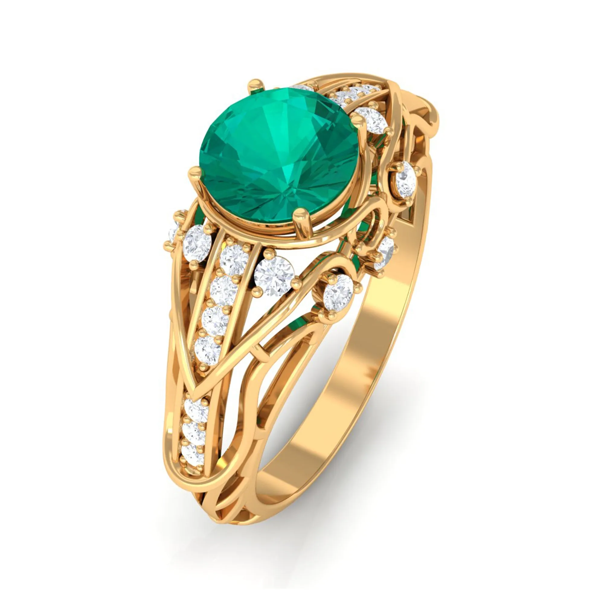 Vintage Emerald Engagement Ring with Diamond