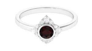 Vintage Inspired Garnet Flower Engagement Ring with Diamond