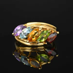 Vintage Multi Gemstone Bypass Ring in 14K Gold