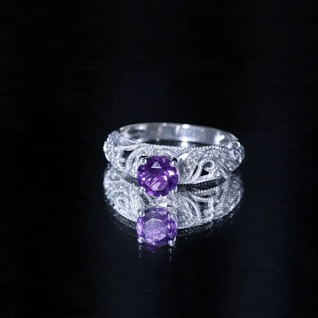 Vintage Style Amethyst Engagement Ring with Diamond