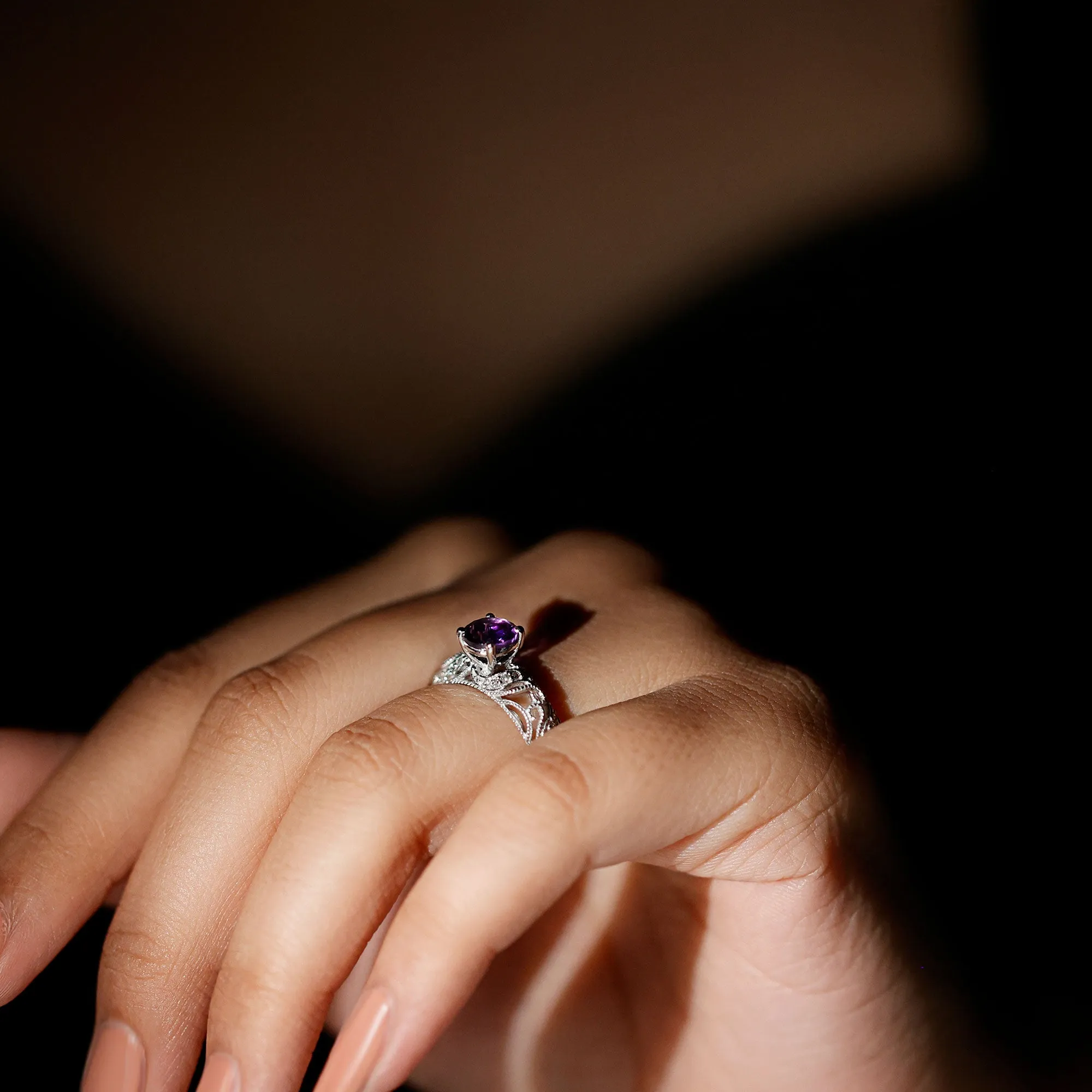 Vintage Style Amethyst Engagement Ring with Diamond