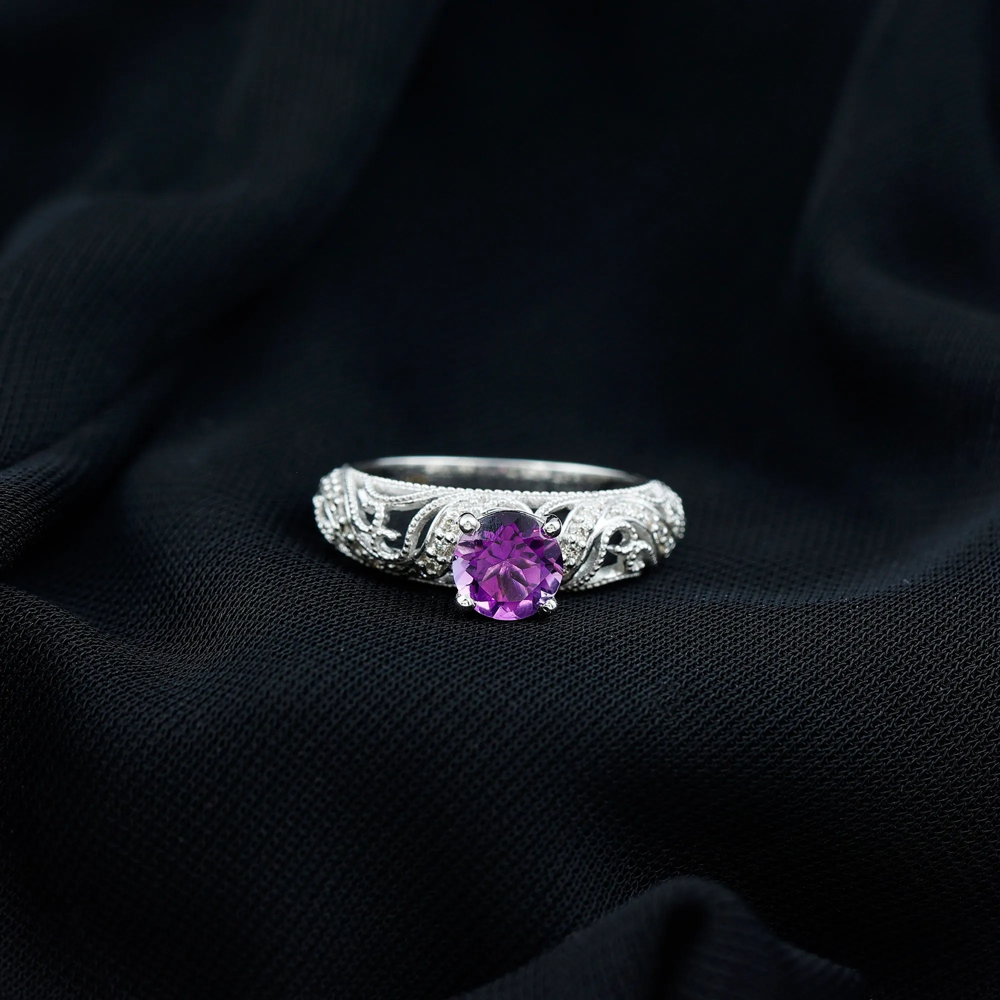 Vintage Style Amethyst Engagement Ring with Diamond