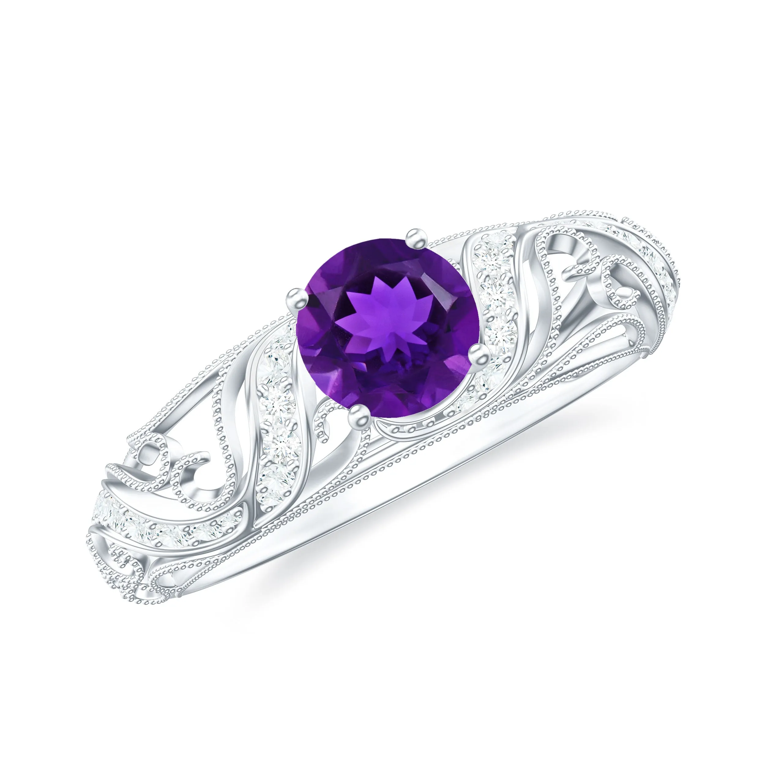 Vintage Style Amethyst Engagement Ring with Diamond