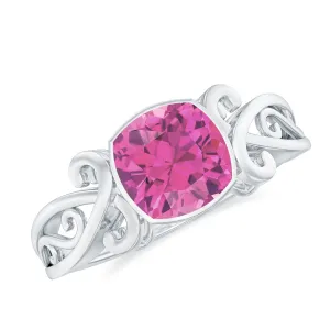 Vintage Style Pink Tourmaline Solitaire Ring in Bezel Setting