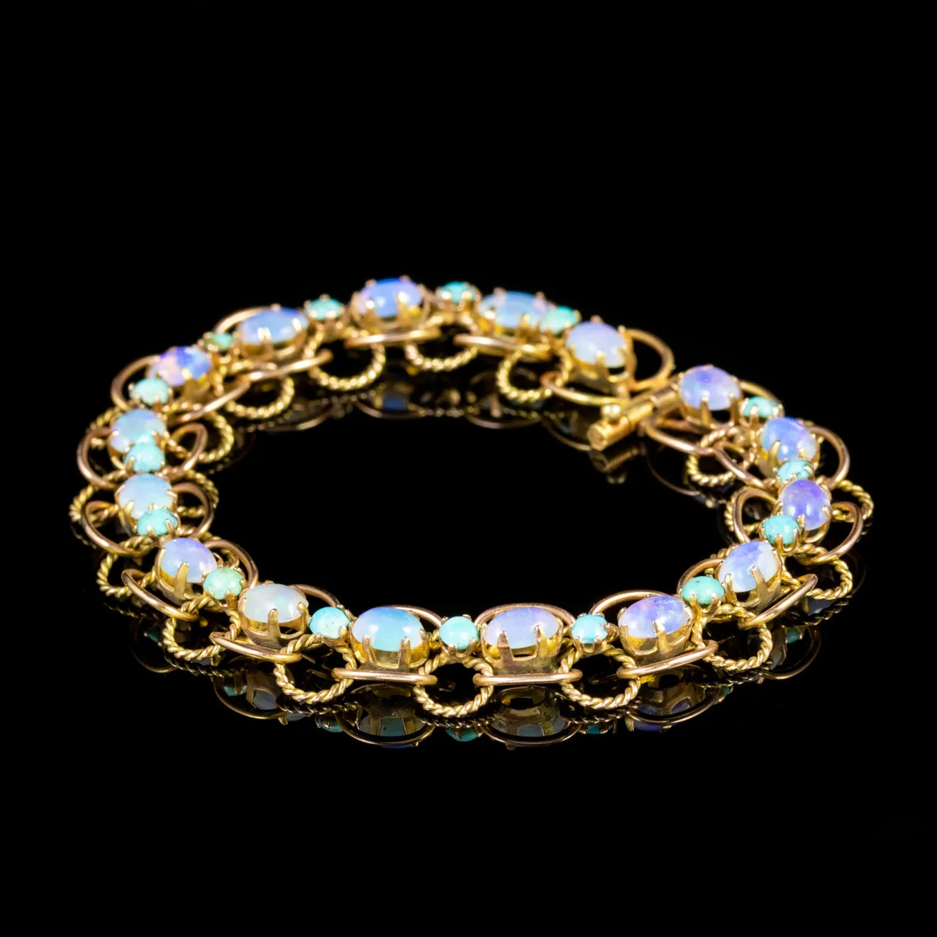 Vintage Turquoise Natural Opal Bracelet 14Ct Gold Circa 1940