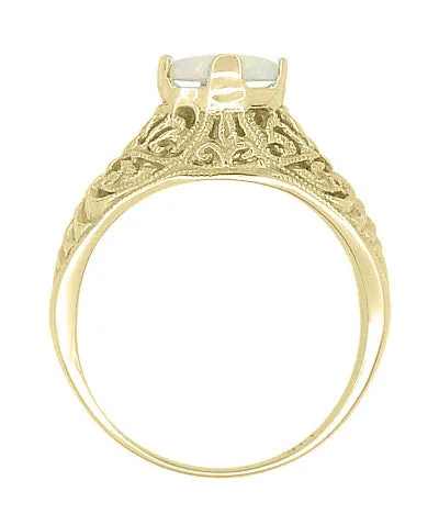 Yellow Gold Edwardian Dome Filigree Solitaire Opal Ring