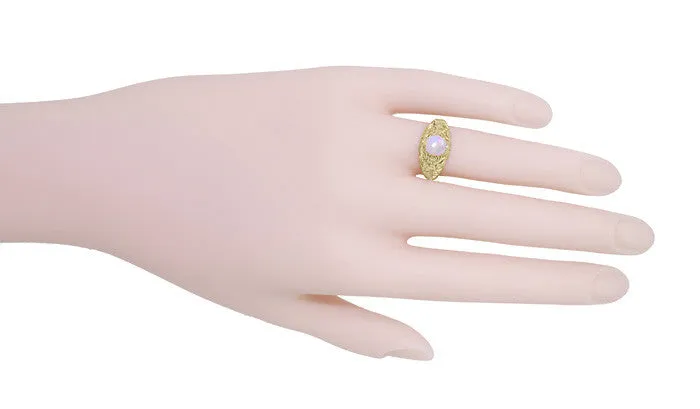 Yellow Gold Edwardian Dome Filigree Solitaire Opal Ring