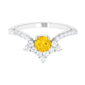 Yellow Sapphire and Diamond Unique Engagement Ring